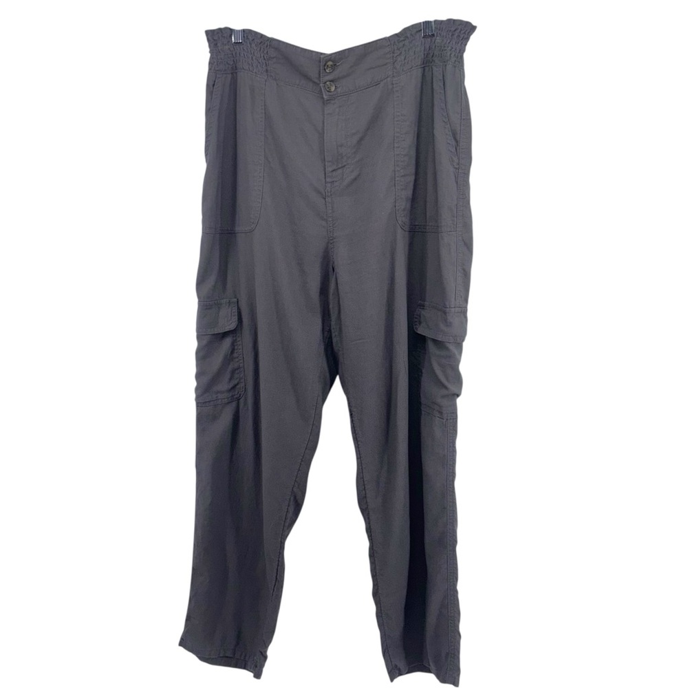 NICOLE MILLER Linen Blend Cargo Pants‎ High Rise Women Sz L Grey Straight Boho
